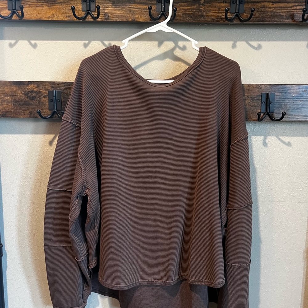 We The Free Ribbed Pullover in Chocolate Brown